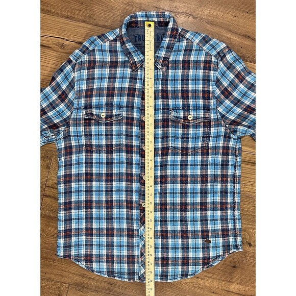 True Grit Button Up Shirt Mens Large Blue Red Plaid Flannel Long Sleeve Western - Picture 9 of 15